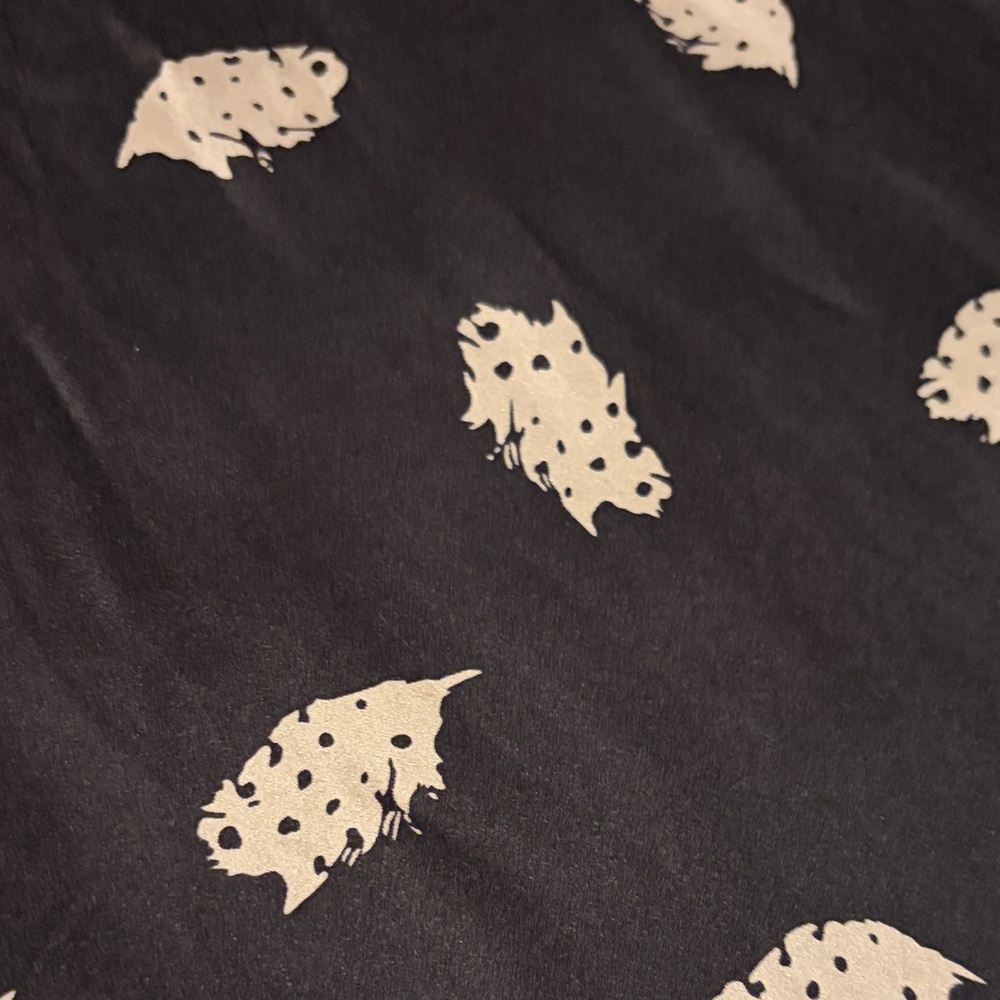 ICE Elegant Black and Cream Feather Print Dress 100% Mulberry Silk Satin Y2K - Picture 2 of 7